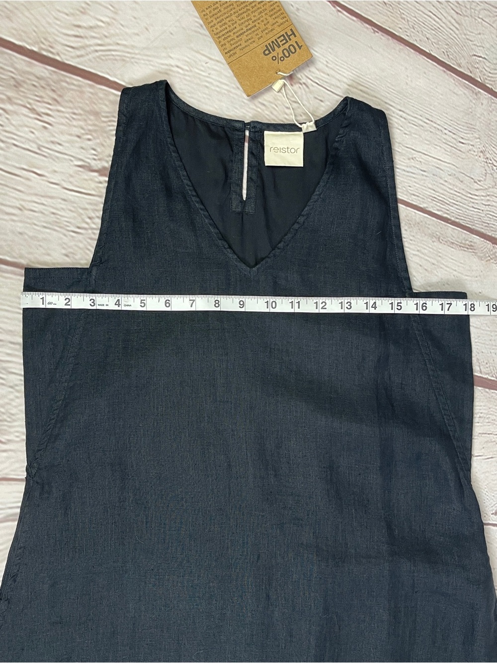 REISTOR The Hemp Noir v-neck midi slit black sleeveless lined dress NEW, size S - Picture 11 of 12